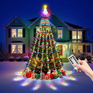 Outdoor Christmas Tree Waterfall Lights with Timer