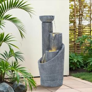 31" Modern 5-Tier Outdoor Fountain with LED Lights