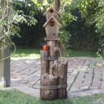 35" Rustic 3-Tier Birdhouse Water Fountain