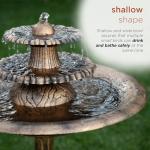 35” Tall 3-Tier Bronze Water Fountain with Birdbath