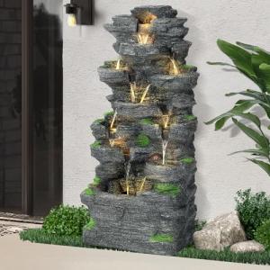 40" 10-Tier Cascading Rock Water Fountain