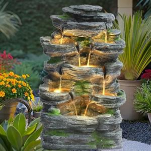 7-Tier Rock Water Fountain with LED Lights