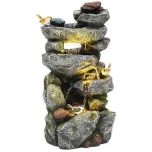 Multi-Tier Rock Outdoor Fountain with LED Lights