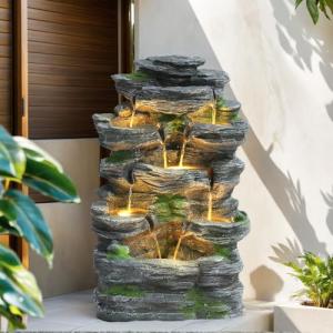 7-Tier Cascading Rock Water Fountain with LED Lights
