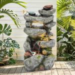 Multi-Tier Rock Outdoor Fountain with LED Lights