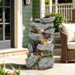 Multi-Tier Rock Outdoor Fountain with LED Lights