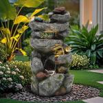 Multi-Tier Rock Outdoor Fountain with LED Lights