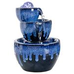 Blue Ceramic Tabletop Fountain with Ball Decor