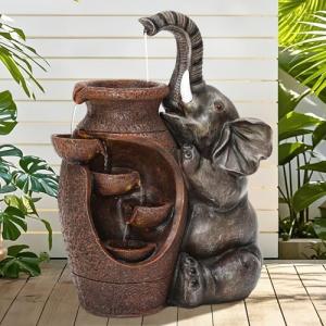 Elephant Water Fountain with LED Lights, 18.9