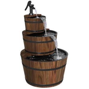 3-Tier Rustic Wood Barrel Water Fountain