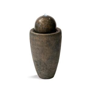 25.98" Brown Round Stone Modern Fountain with LED