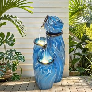 29" Turquoise Ceramic 4-Tier Fountain with Lights