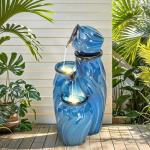 29" Turquoise Ceramic 4-Tier Fountain with Lights