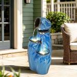 29" Turquoise Ceramic 4-Tier Fountain with Lights