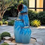 29" Turquoise Ceramic 4-Tier Fountain with Lights