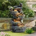 5-Tier Cascading Rock Water Fountain with LED Lights