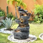 5-Tier Cascading Rock Water Fountain with LED Lights
