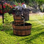 Rustic 2-Tier Barrel Waterfall Fountain for Outdoors