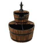 Rustic 2-Tier Barrel Waterfall Fountain for Outdoors