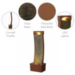 38.5" Modern Curved Faux Slate Waterfall Fountain