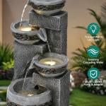 19.5" Tall 4-Tier Outdoor Water Fountain with Lights