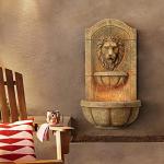 Lion Head Faux Stone Wall Fountain with Light