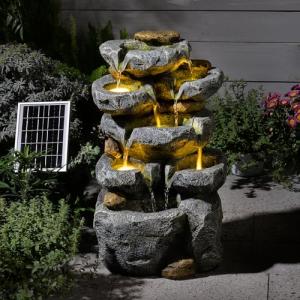 Solar-Powered 5-Tiered Cascading Water Fountain