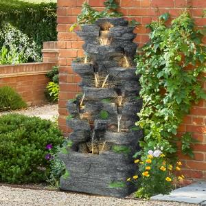 10-Tier Outdoor Rock Water Fountain with Lights