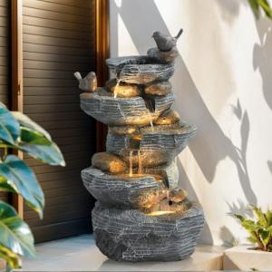 5-Tier Outdoor Rock Waterfall Fountain with LEDs