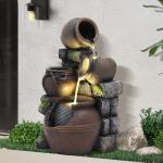 4-Tier Outdoor Rock Water Fountain with LED Lights