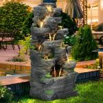 10-Tier Cascading Rock Water Fountain with LED Lights
