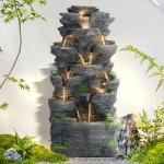 10-Tier Cascading Rock Water Fountain with LED Lights
