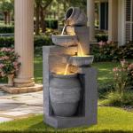 4-Tier Cascading Outdoor Water Fountain with Lights