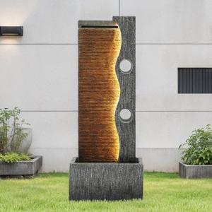 Modern Zen Faux Slate Water Fountain with LED Lights