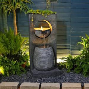 Modern Freestanding Waterfall Fountain with LED Lights