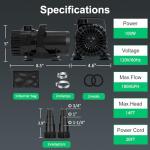 100W Pond Pump with Adjustable Outlet and Power Cord