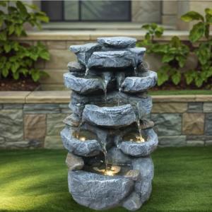 5-Tier Rock Waterfall Fountain with Lights