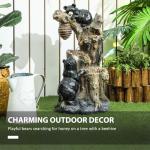 22.4" Outdoor 3-Tier Bear Water Fountain with Lights
