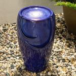 Blue Ceramic Vase Outdoor Water Fountain with LED Light