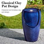 Blue Ceramic Vase Outdoor Water Fountain with LED Light