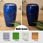 Blue Ceramic Vase Outdoor Water Fountain with LED Light