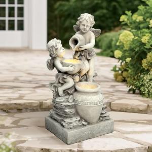 30-Inch Resin Angel Water Fountain with LED Light