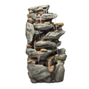 Alpine 8-Tier Rock Waterfall Fountain with Lights