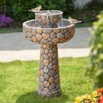 2-Tier Stone Outdoor Fountain with Birds