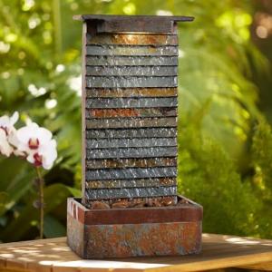 19" Rustic Zen Slate Stone Tabletop Fountain