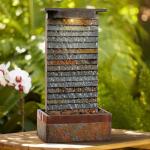 19" Rustic Zen Slate Stone Tabletop Fountain