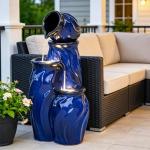 Ceramic Blue 4-Tier Outdoor Water Fountain