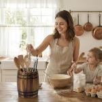 Wine Barrel Design Utensil Holder in Rustic Wood