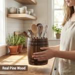 Wine Barrel Design Utensil Holder in Rustic Wood