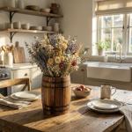 Wine Barrel Design Utensil Holder in Rustic Wood